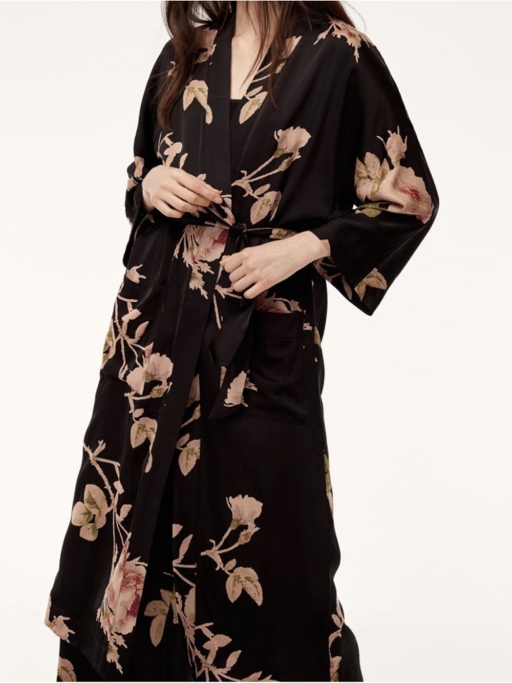 Aritzia Wilfred Durante Robe Jacket Kimono Black Multi Floral XS